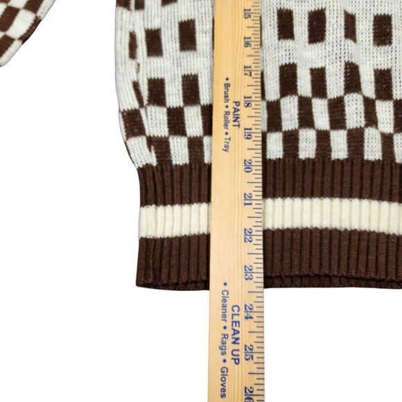 Vintage Hewlett Knitting Mills Size Medium Browm Block Pattern Cardigan Sweater - Picture 6 of 6